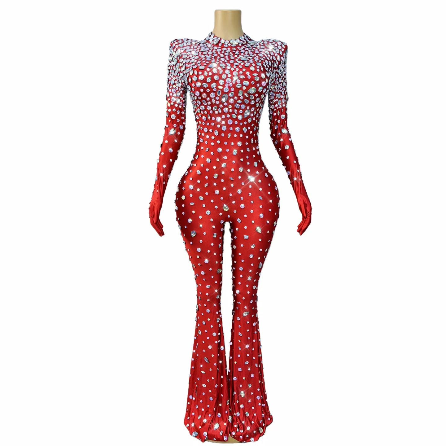 CELESINYI Dashuijing Crystal Bell-Bottom Jumpsuit (Red)