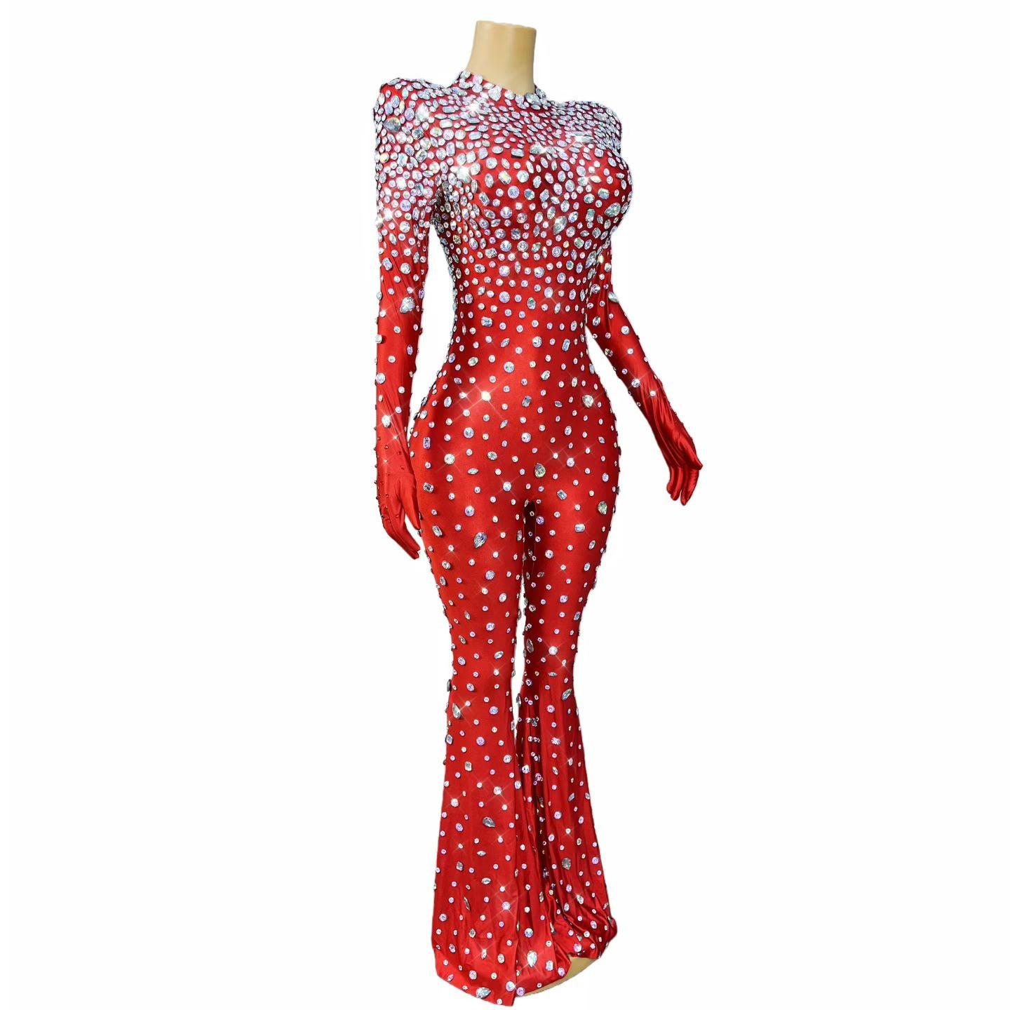 CELESINYI Dashuijing Crystal Bell-Bottom Jumpsuit (Red)