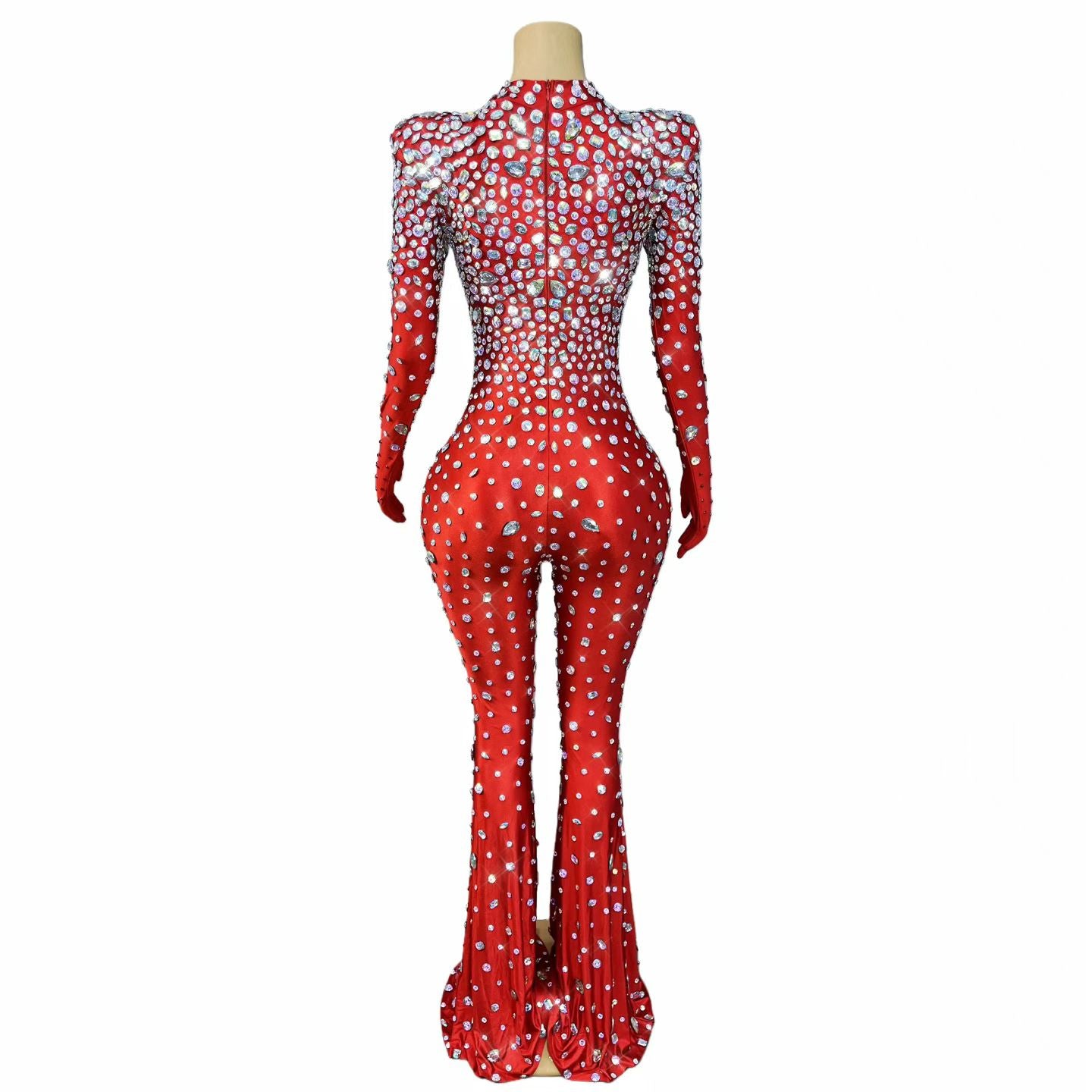CELESINYI Dashuijing Crystal Bell-Bottom Jumpsuit (Red)