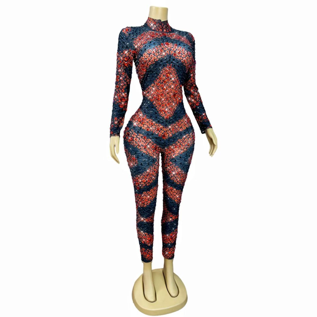 CELESINYI Hongposhe Crystal Geometric Catsuit