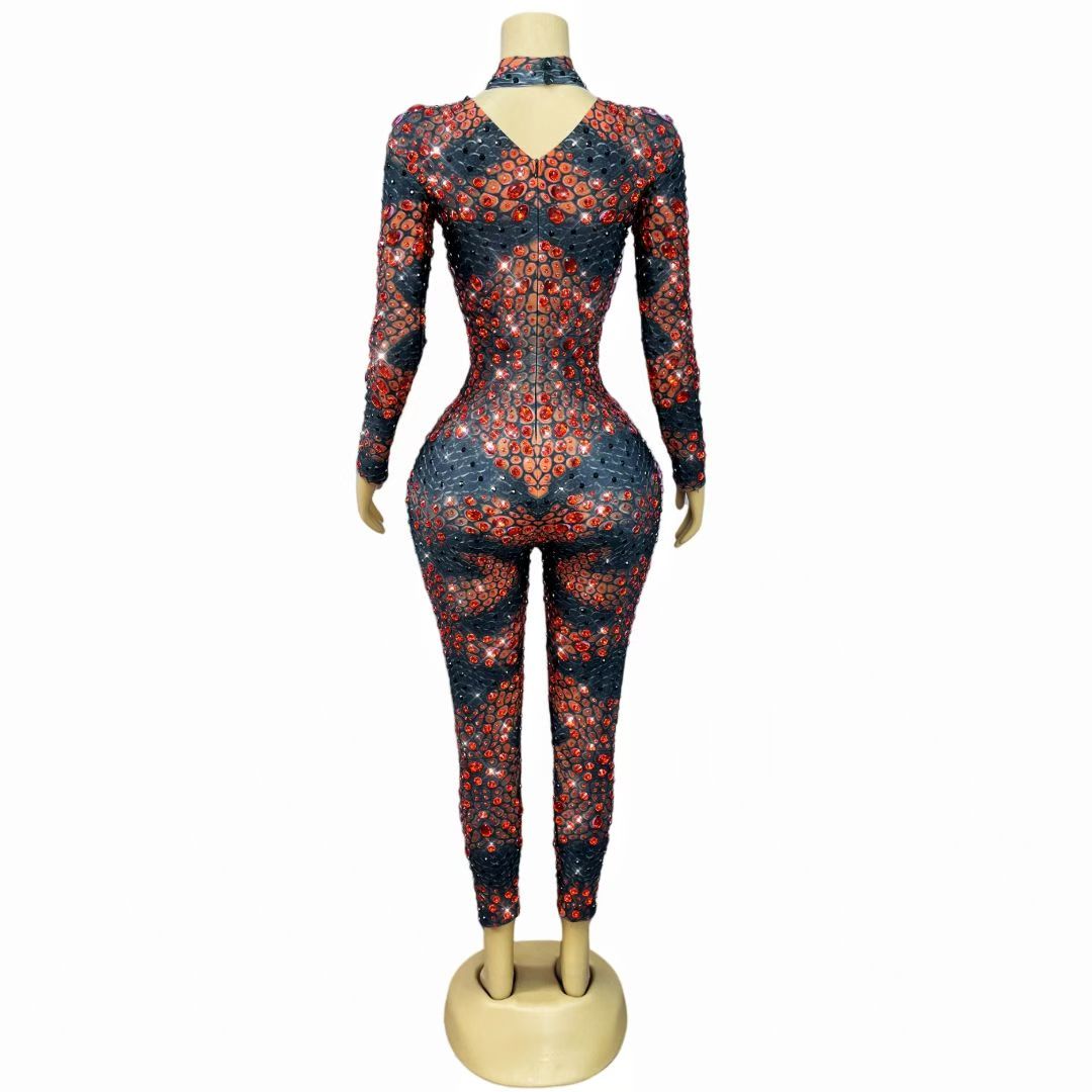 CELESINYI Hongposhe Crystal Geometric Catsuit