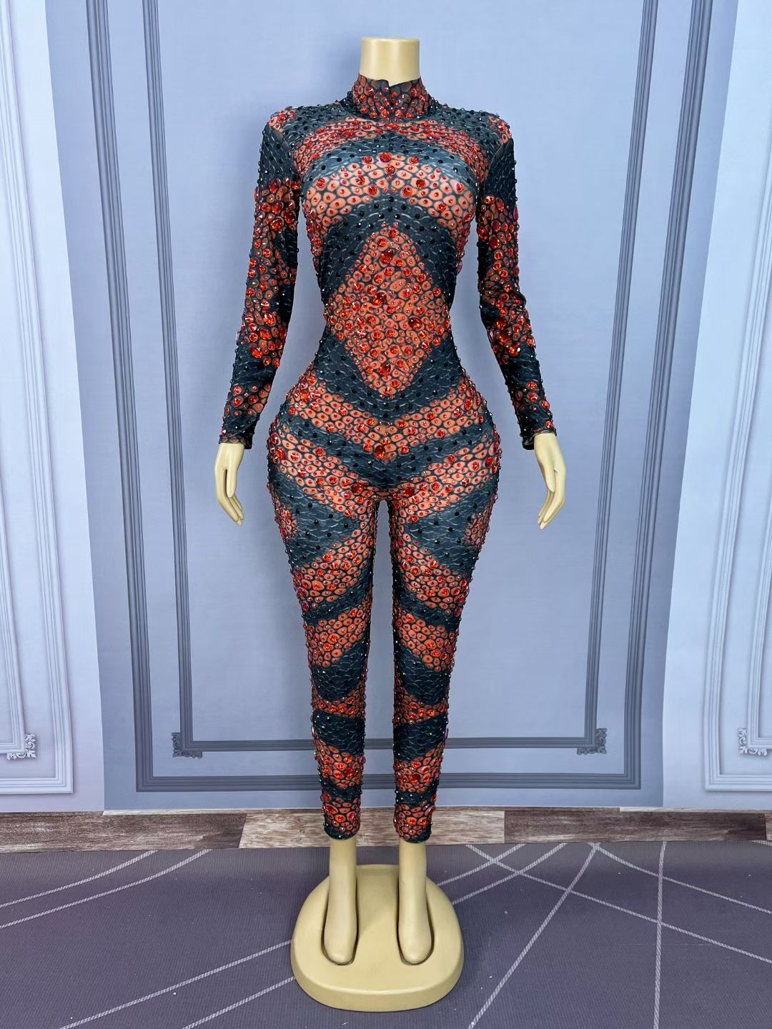 CELESINYI Hongposhe Crystal Geometric Catsuit