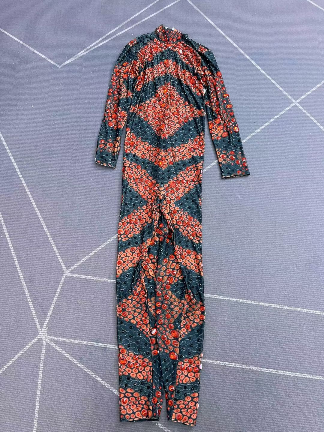 CELESINYI Hongposhe Crystal Geometric Catsuit
