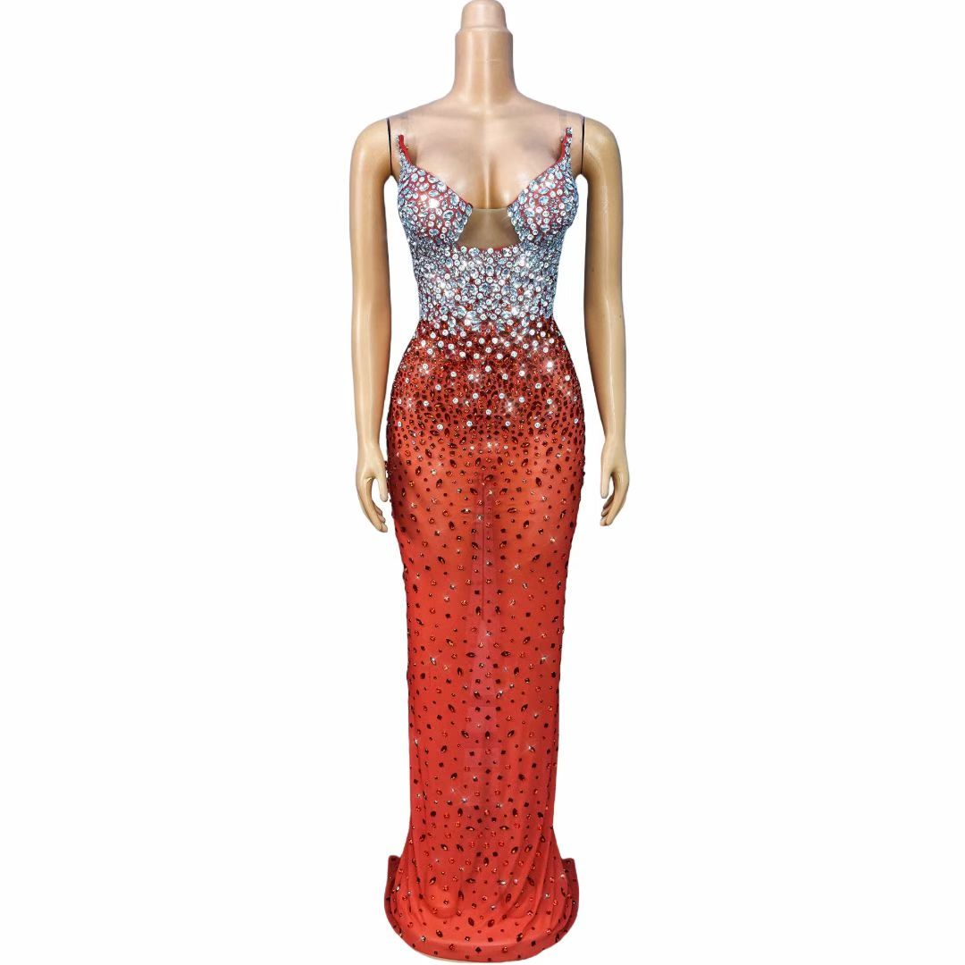 CELESINYI Hongyouzi Crystal Red Gradient Mermaid Gown