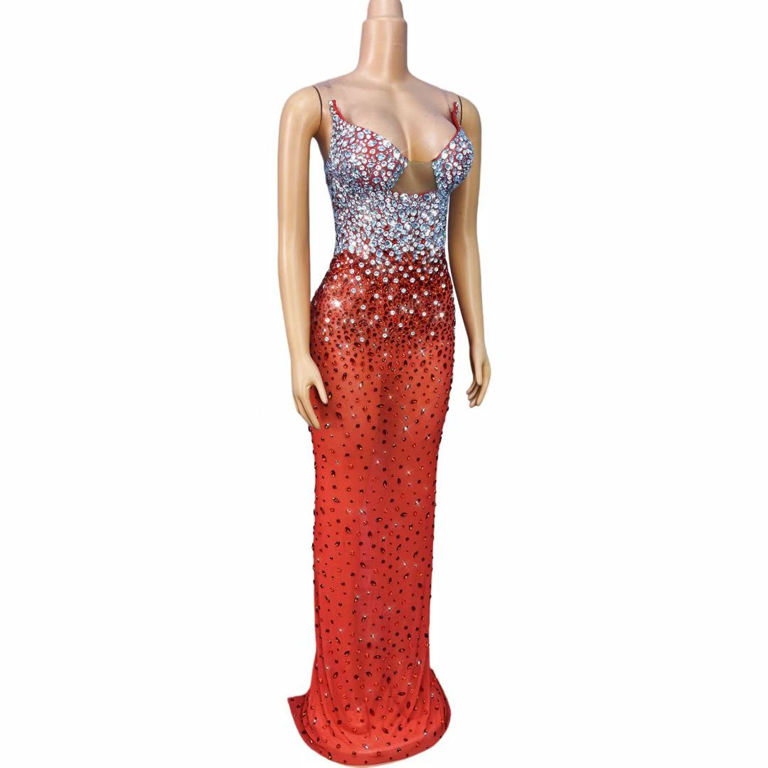 CELESINYI Hongyouzi Crystal Red Gradient Mermaid Gown