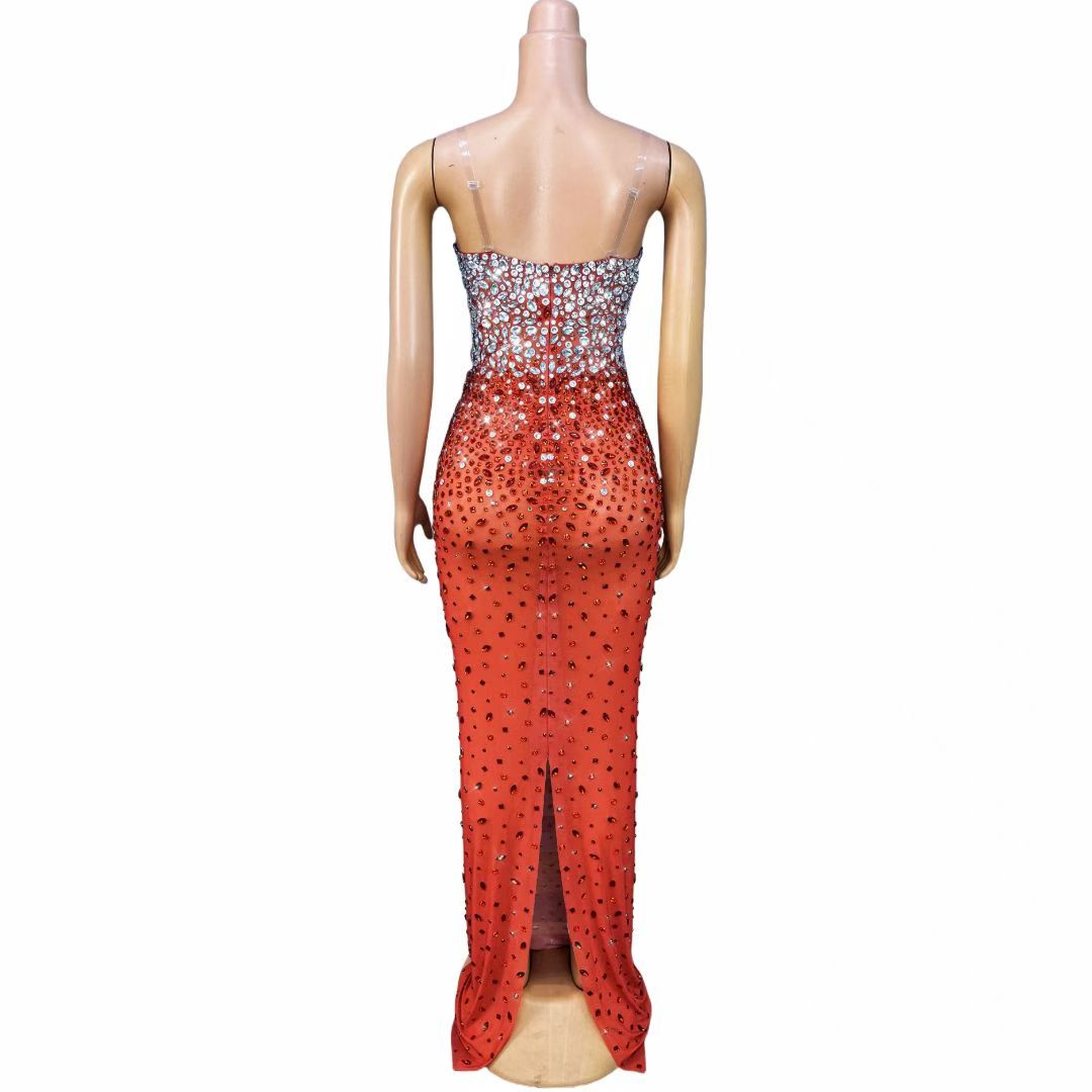 CELESINYI Hongyouzi Crystal Red Gradient Mermaid Gown