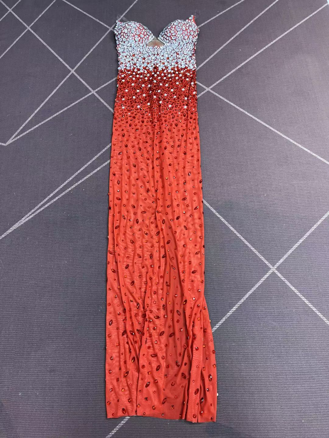 CELESINYI Hongyouzi Crystal Red Gradient Mermaid Gown
