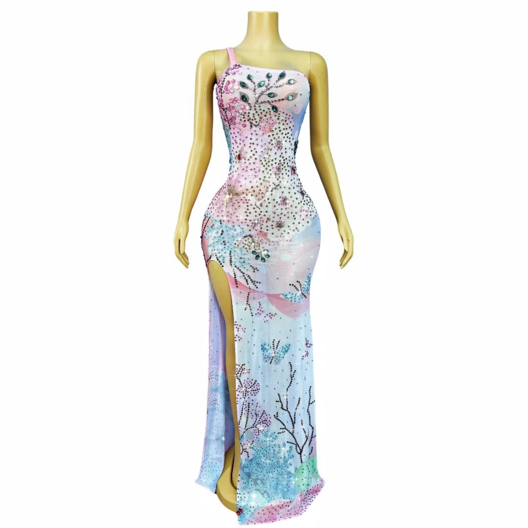 CELESINYI Baitao Crystal Pastel Mermaid Gown