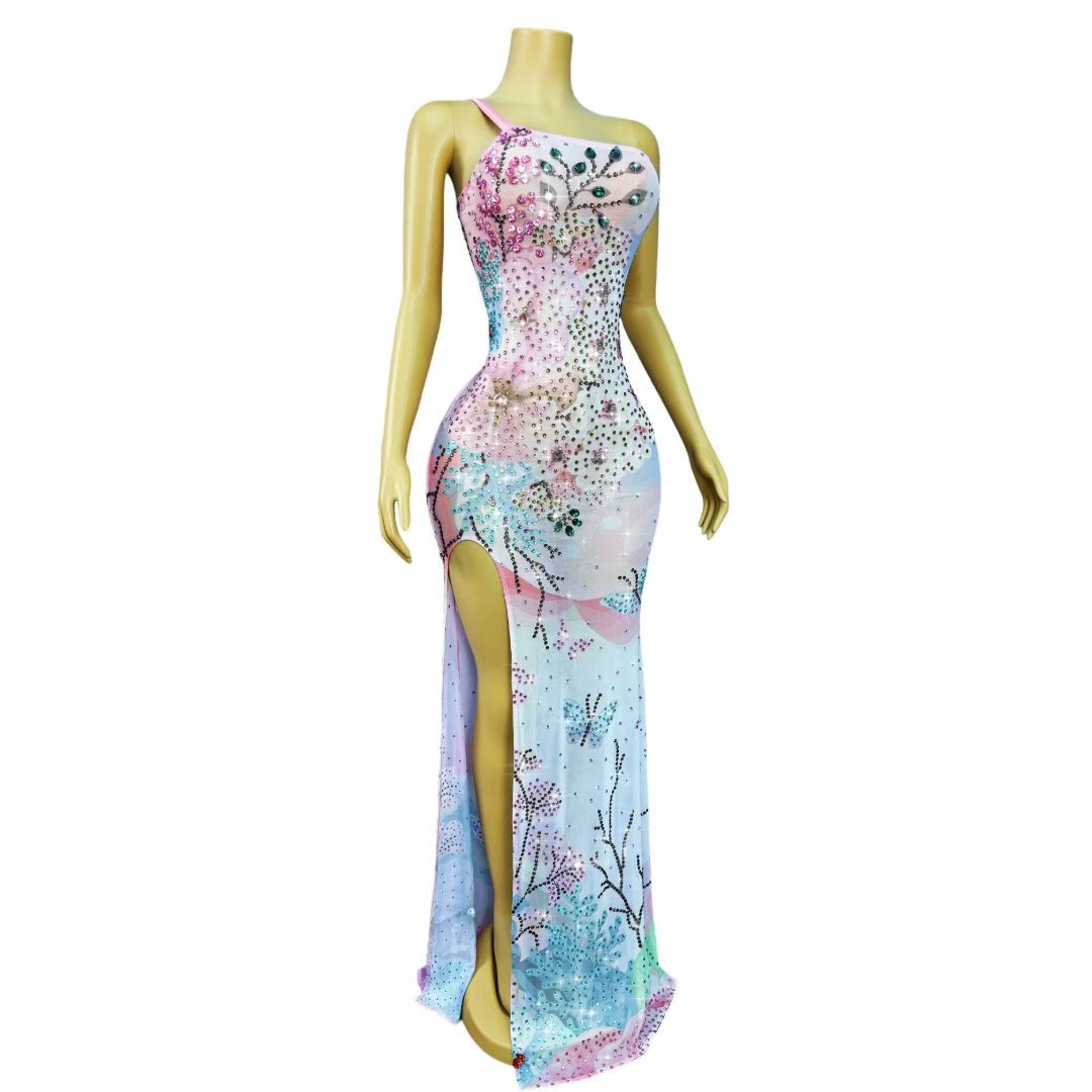 CELESINYI Baitao Crystal Pastel Mermaid Gown