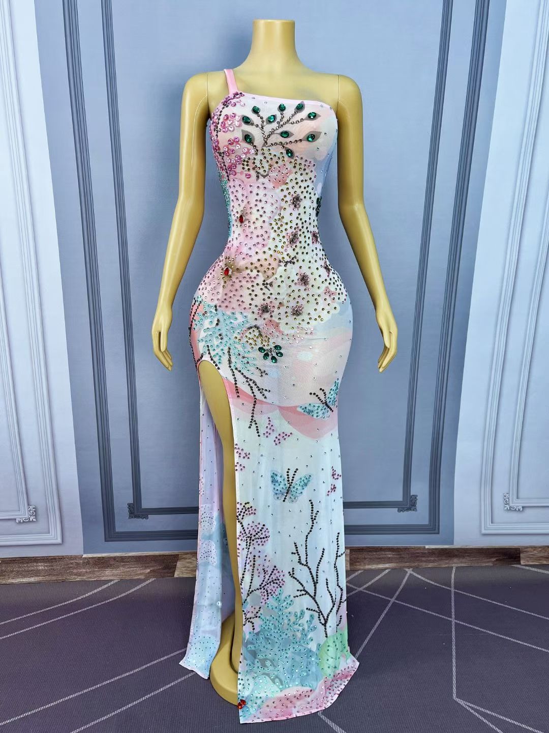 CELESINYI Baitao Crystal Pastel Mermaid Gown