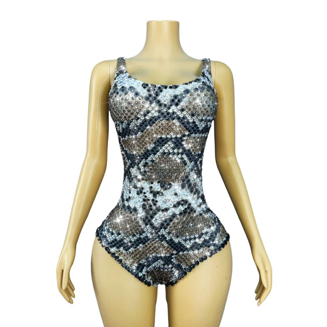 CELESINYI Ditoushe Crystal Snake Scale Leotard