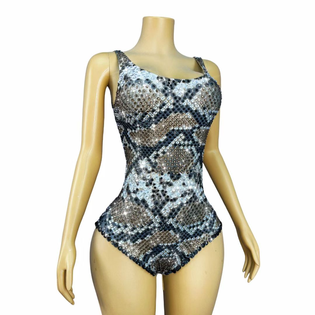 CELESINYI Ditoushe Crystal Snake Scale Leotard