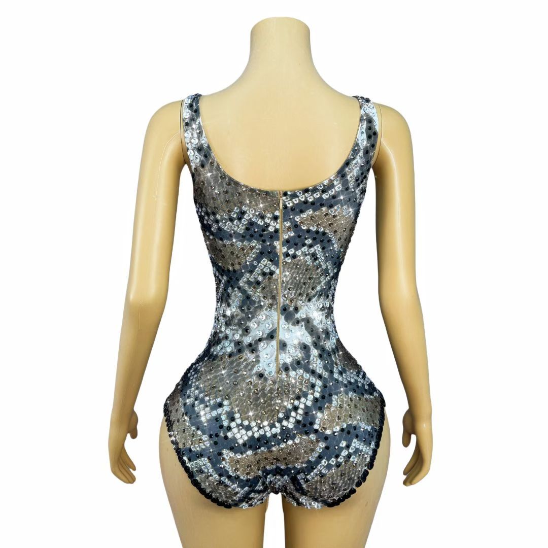 CELESINYI Ditoushe Crystal Snake Scale Leotard