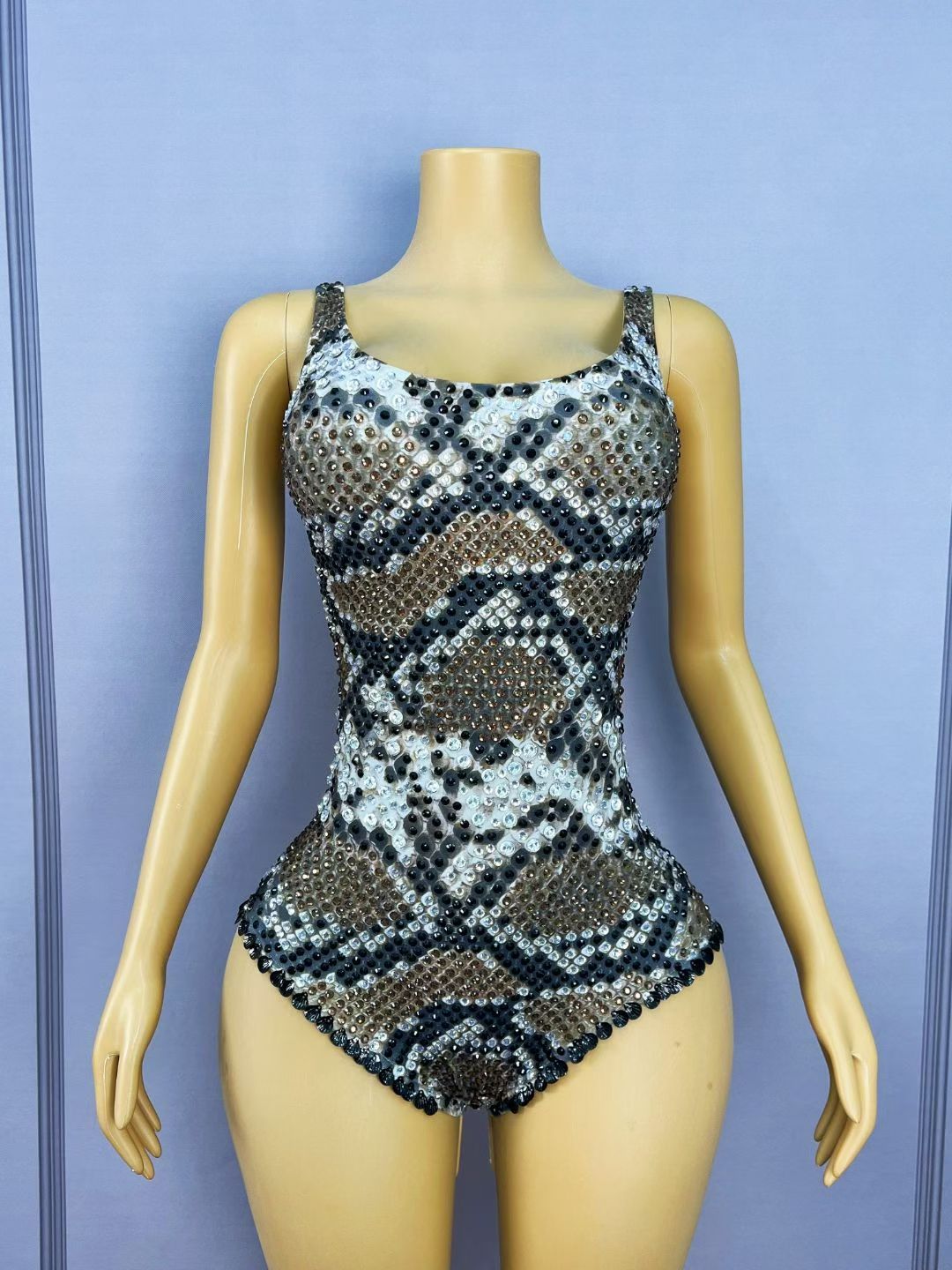 CELESINYI Ditoushe Crystal Snake Scale Leotard