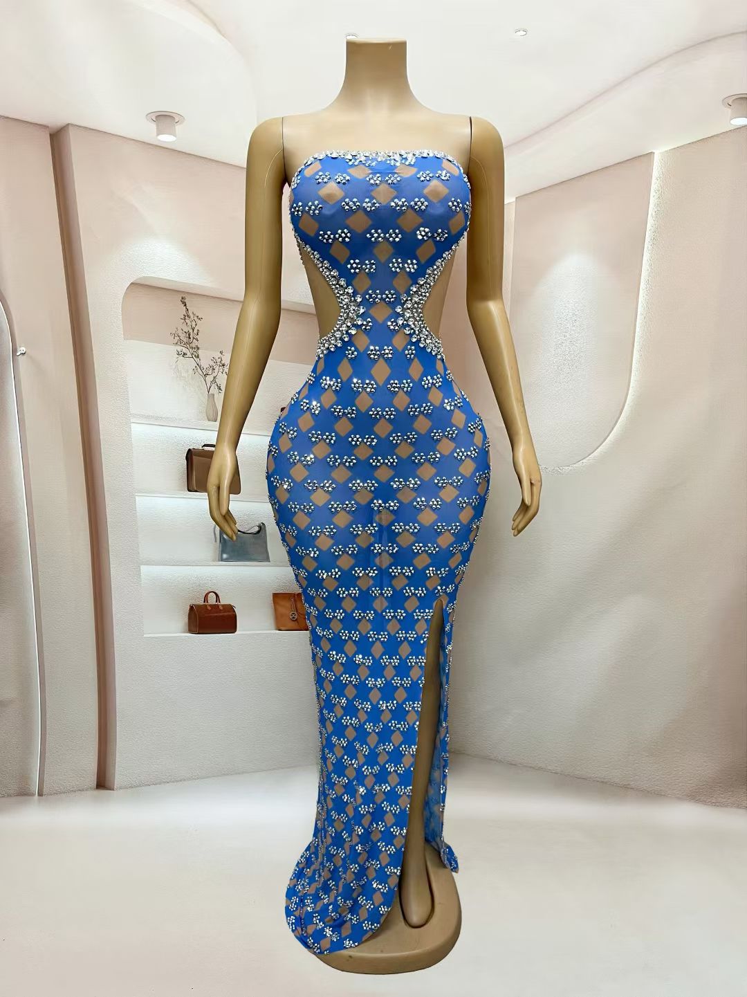 CELESINYI Linghua Crystal Diamond Lace Mermaid Gown