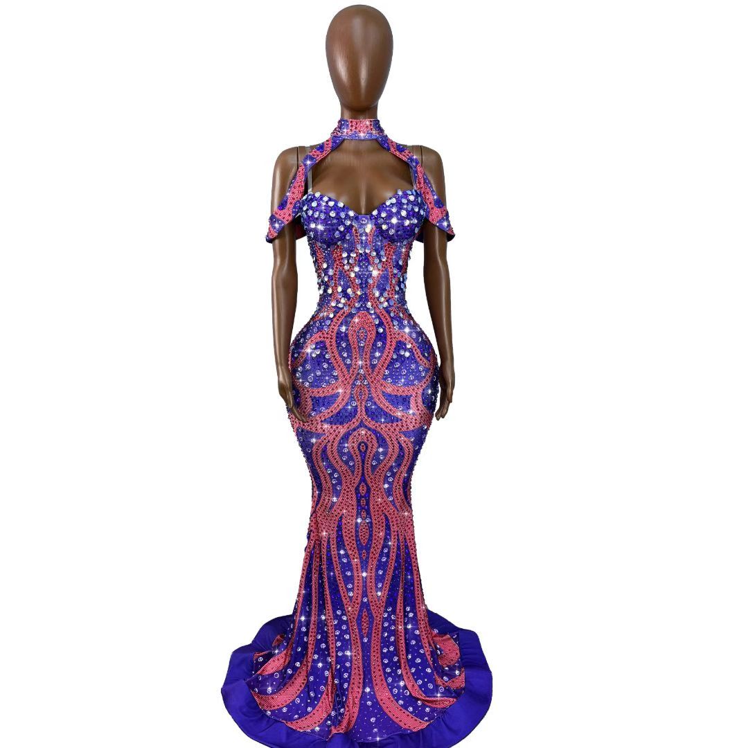 CELESINYI Moyulv Crystal Coral Mermaid Gown (Purple)
