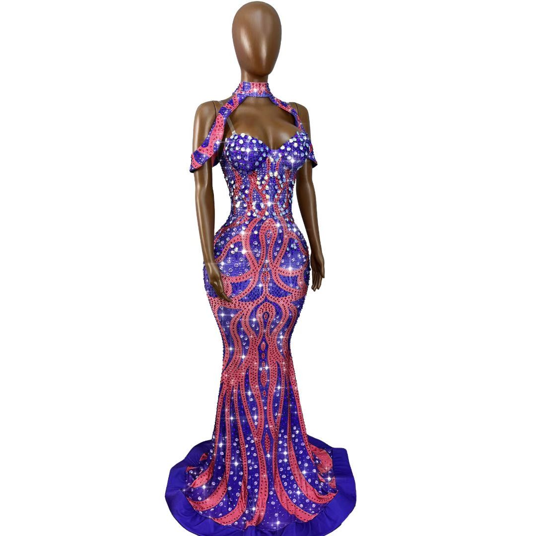CELESINYI Moyulv Crystal Coral Mermaid Gown (Purple)