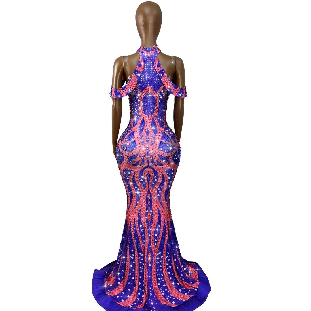 CELESINYI Moyulv Crystal Coral Mermaid Gown (Purple)