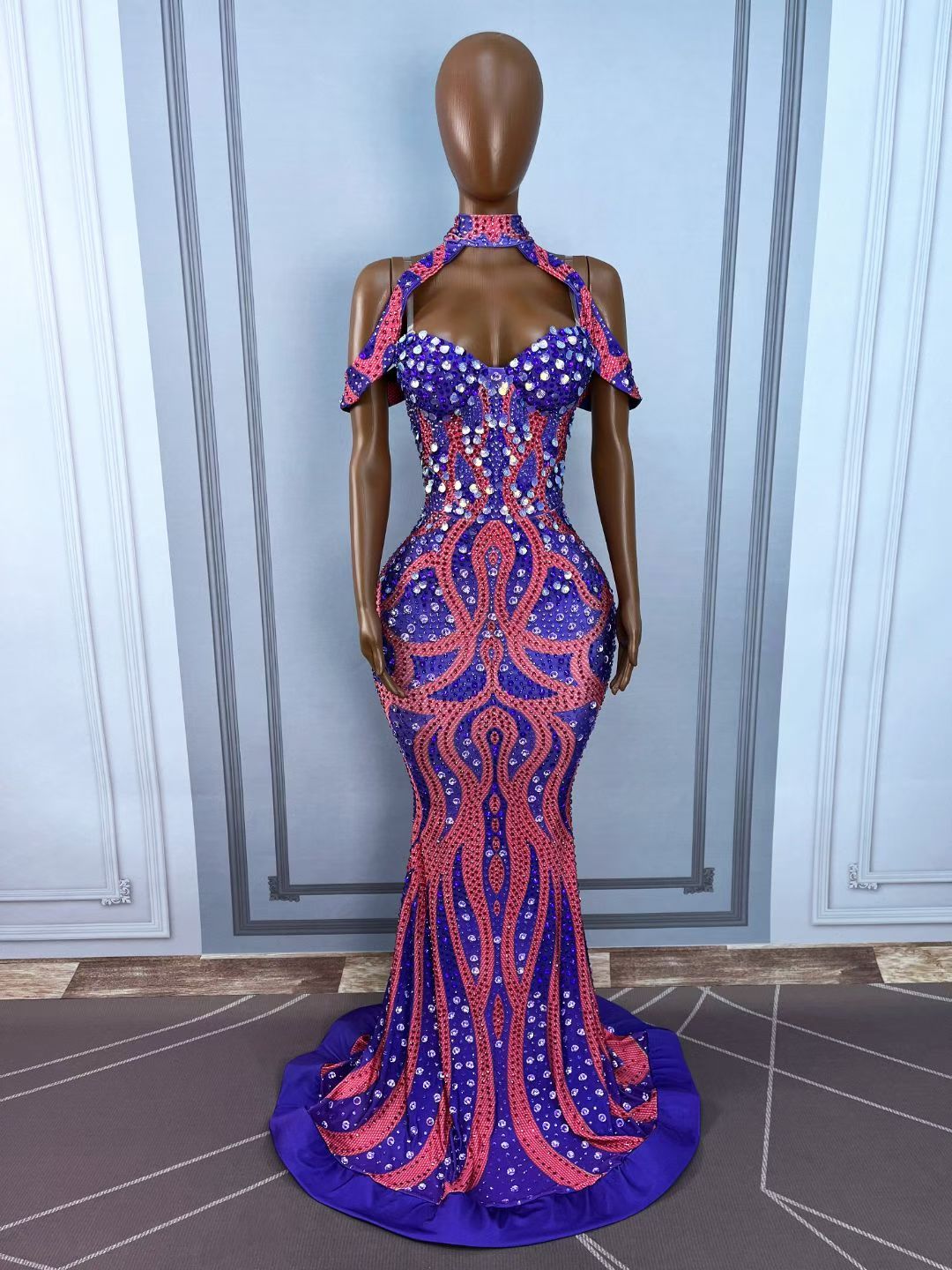 CELESINYI Moyulv Crystal Coral Mermaid Gown (Purple)