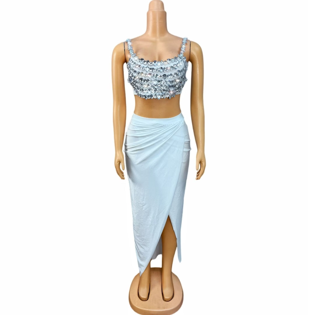 CELESINYI Beixin Crystal White Vest Gown Set