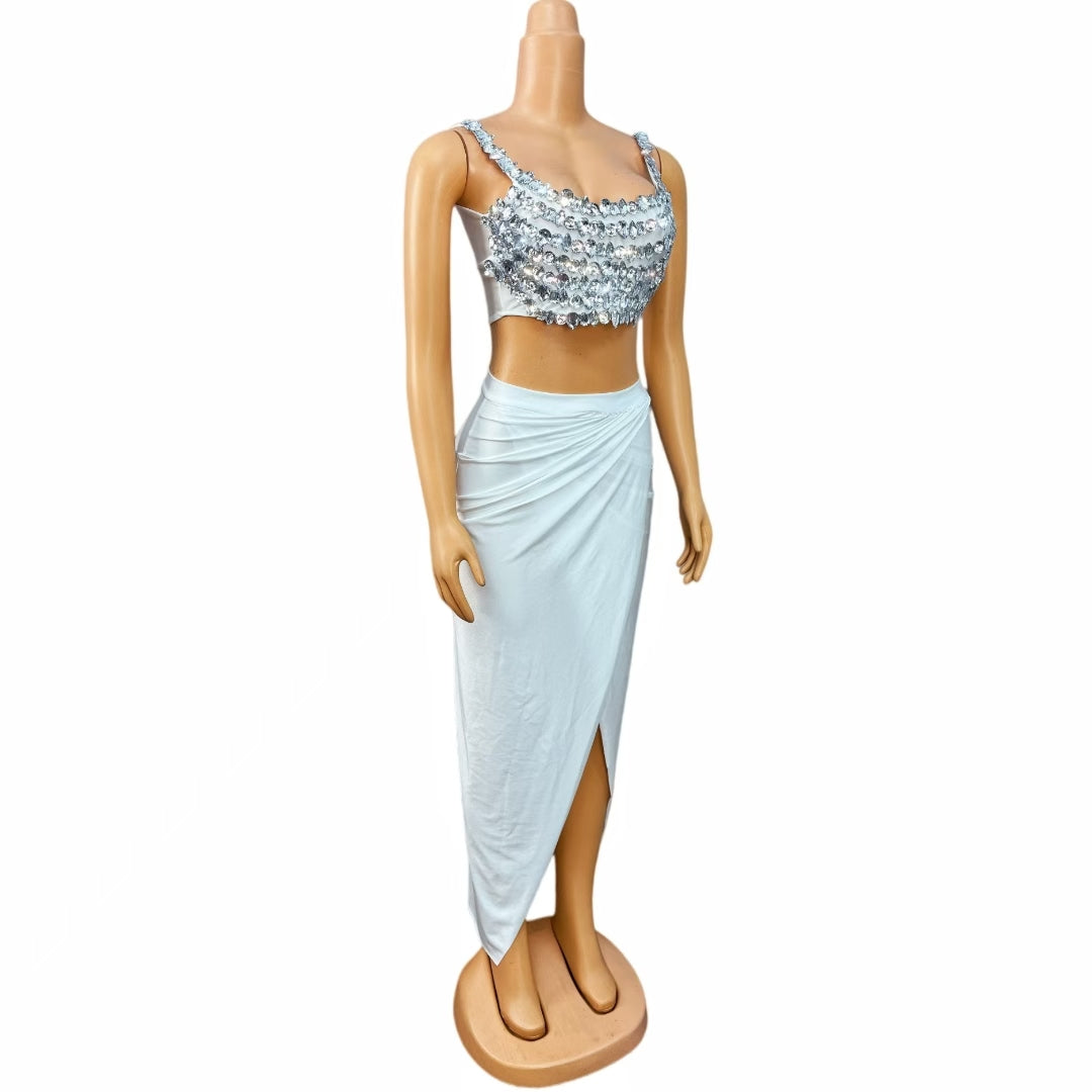 CELESINYI Beixin Crystal White Vest Gown Set