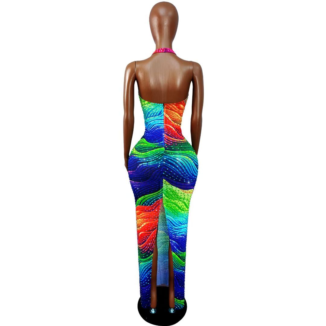 CELESINYI Caisixian Crystal Rainbow Wave Gown