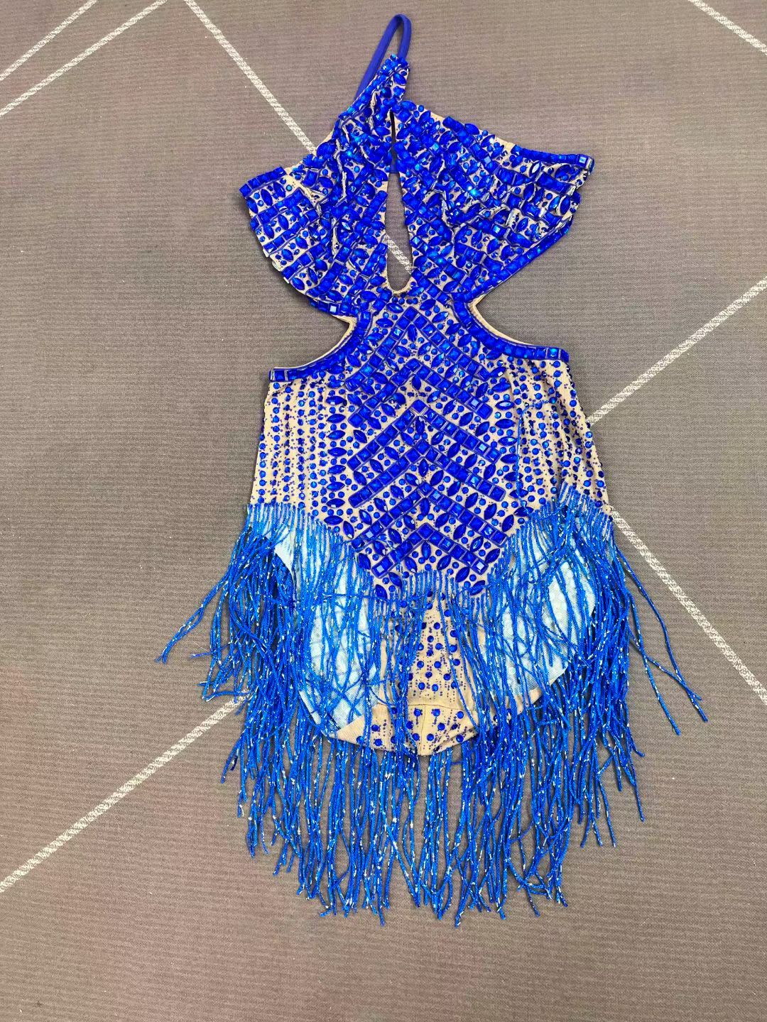 CELESINYI Lanjing Crystal Royal Blue Halter Bodysuit