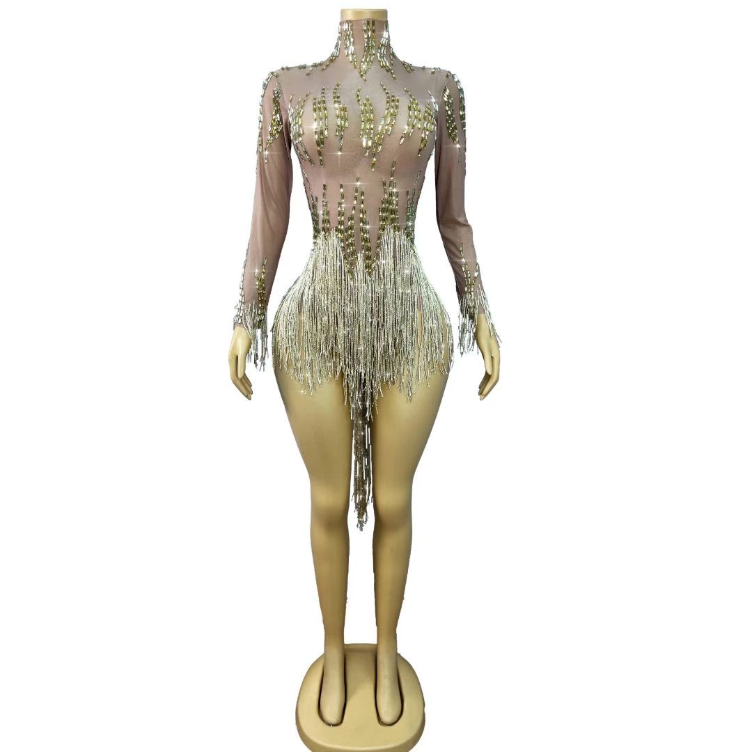 CELESINYI Changjiangqun Crystal Gold Waterfall Bodysuit Set