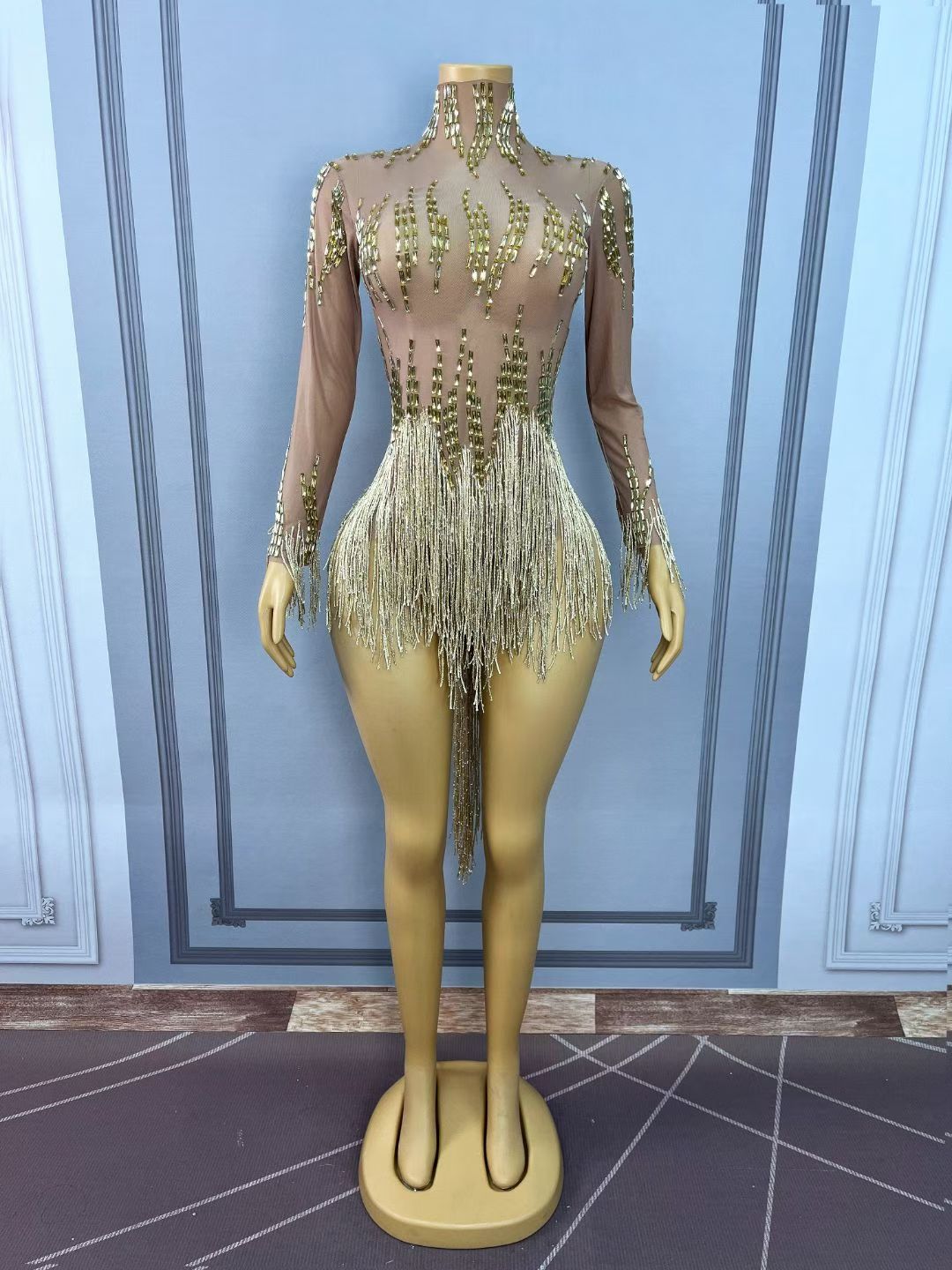 CELESINYI Changjiangqun Crystal Gold Waterfall Bodysuit Set