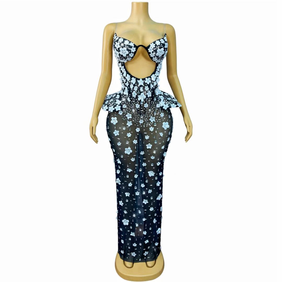 CELESINYI Bailianhua Crystal 3D Flower Gown