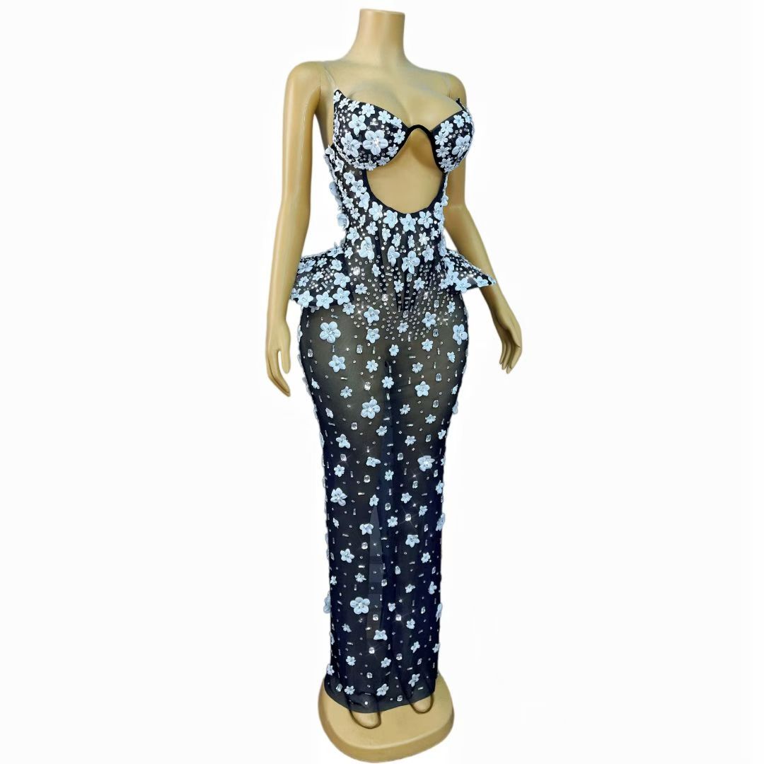 CELESINYI Bailianhua Crystal 3D Flower Gown