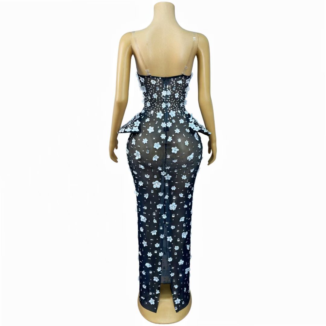 CELESINYI Bailianhua Crystal 3D Flower Gown