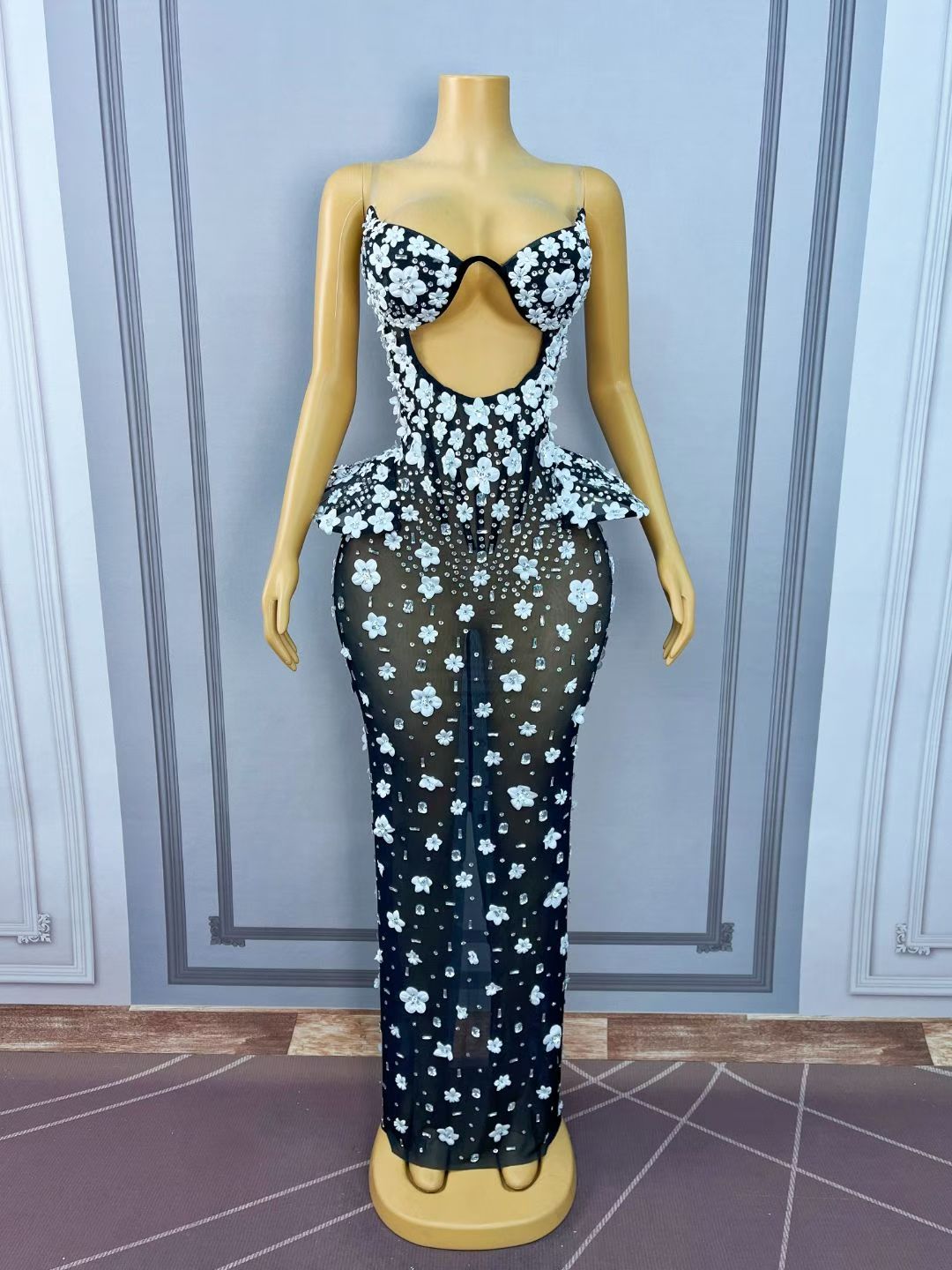 CELESINYI Bailianhua Crystal 3D Flower Gown