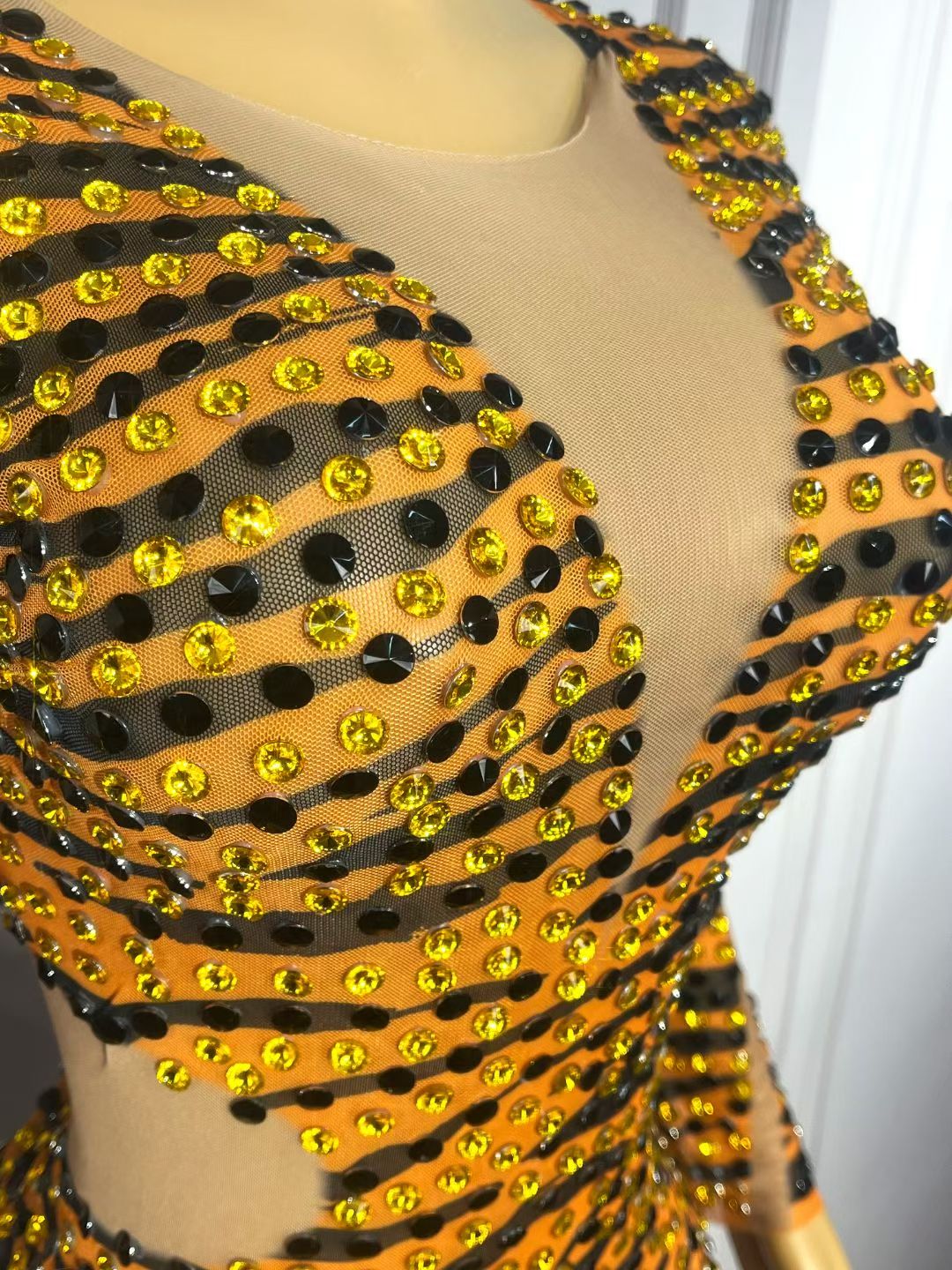 CELESINYI Huxianfeng Crystal Tiger Print Mini Dress