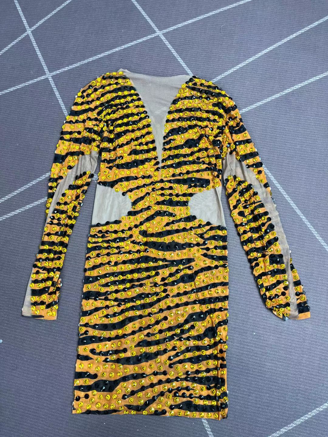 CELESINYI Huxianfeng Crystal Tiger Print Mini Dress
