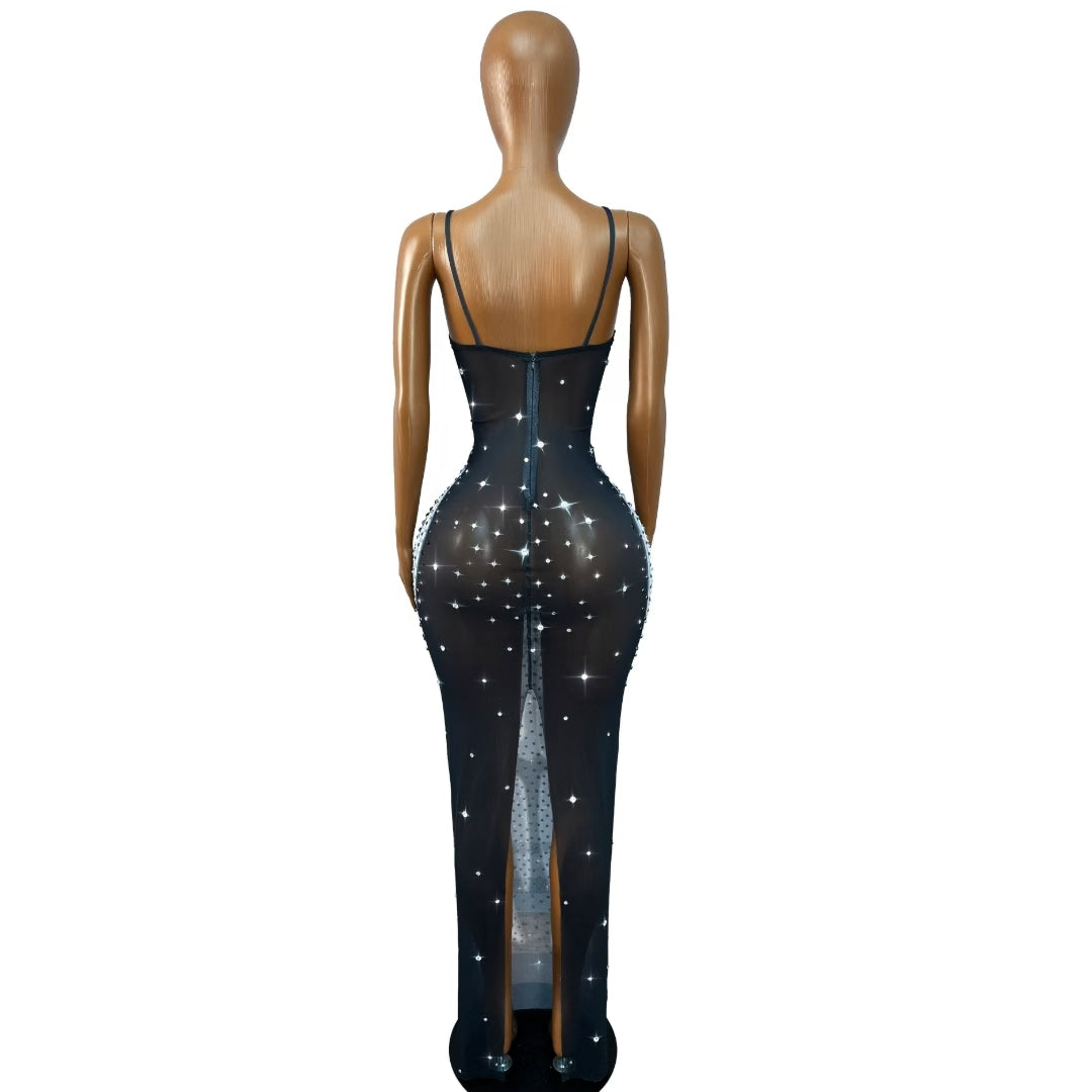 CELESINYI Youlingqun Crystal Illusion Print Bodycon Gown