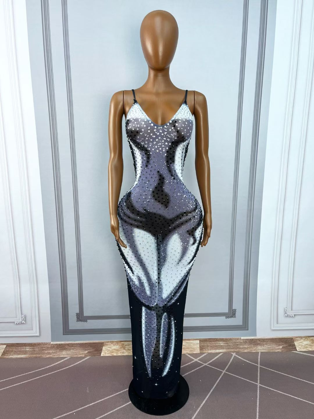 CELESINYI Youlingqun Crystal Illusion Print Bodycon Gown