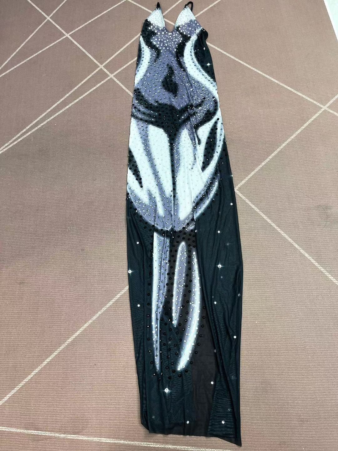 CELESINYI Youlingqun Crystal Illusion Print Bodycon Gown