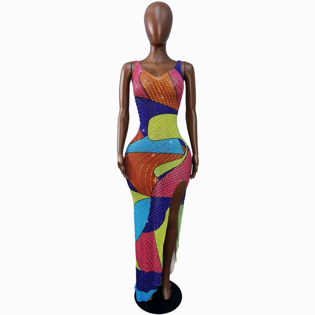 CELESINYI Pinsahua Crystal Color Block Mermaid Gown