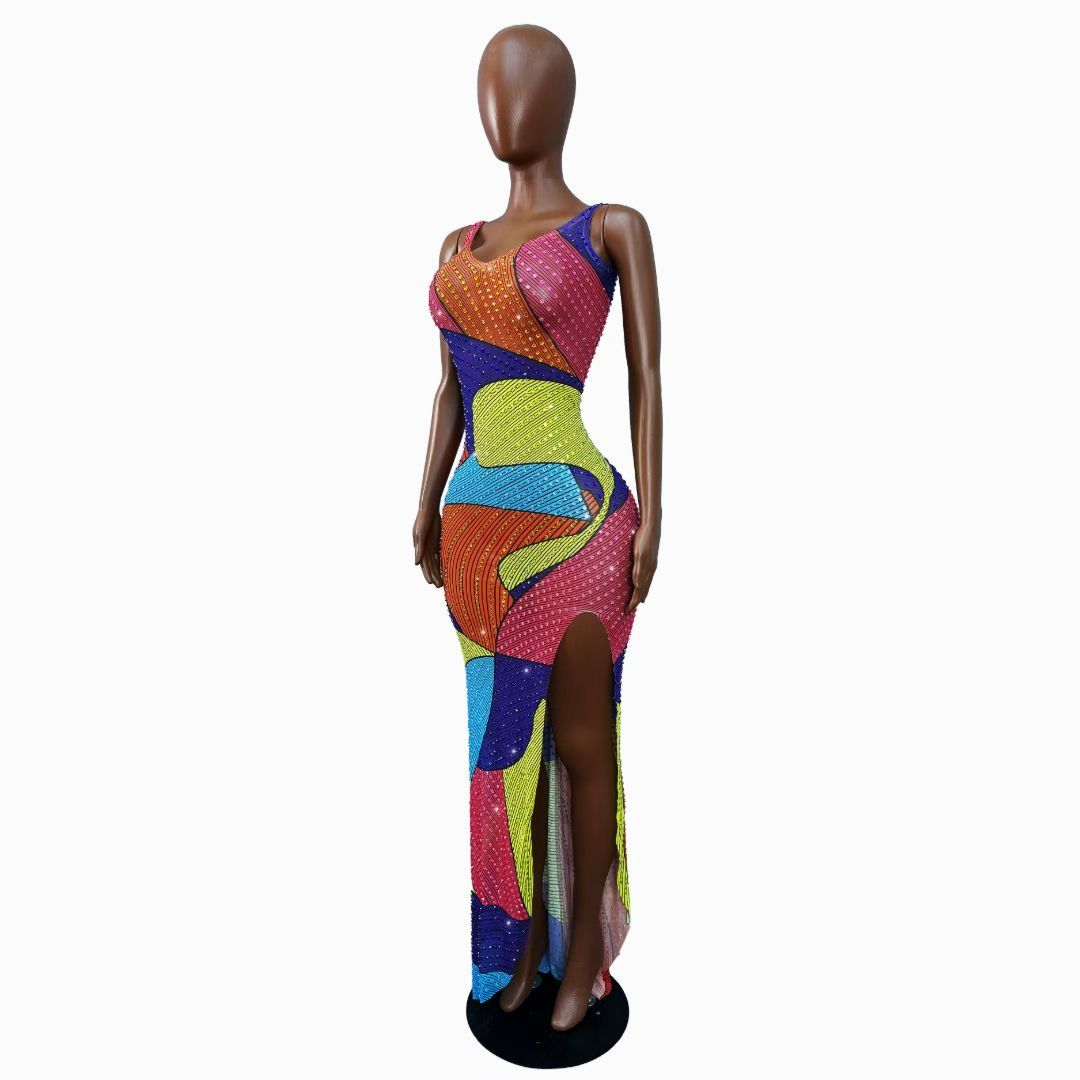 CELESINYI Pinsahua Crystal Color Block Mermaid Gown