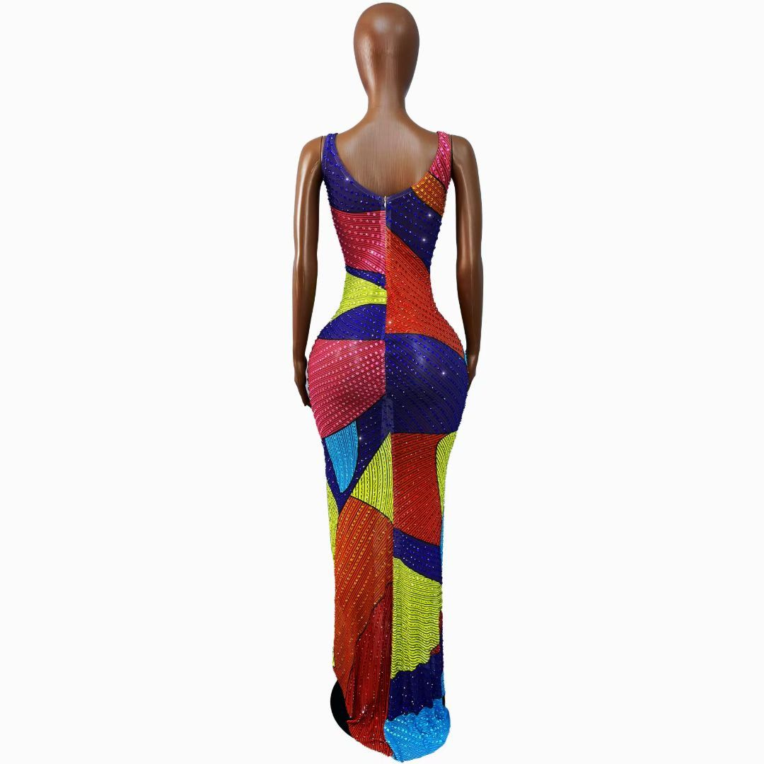 CELESINYI Pinsahua Crystal Color Block Mermaid Gown