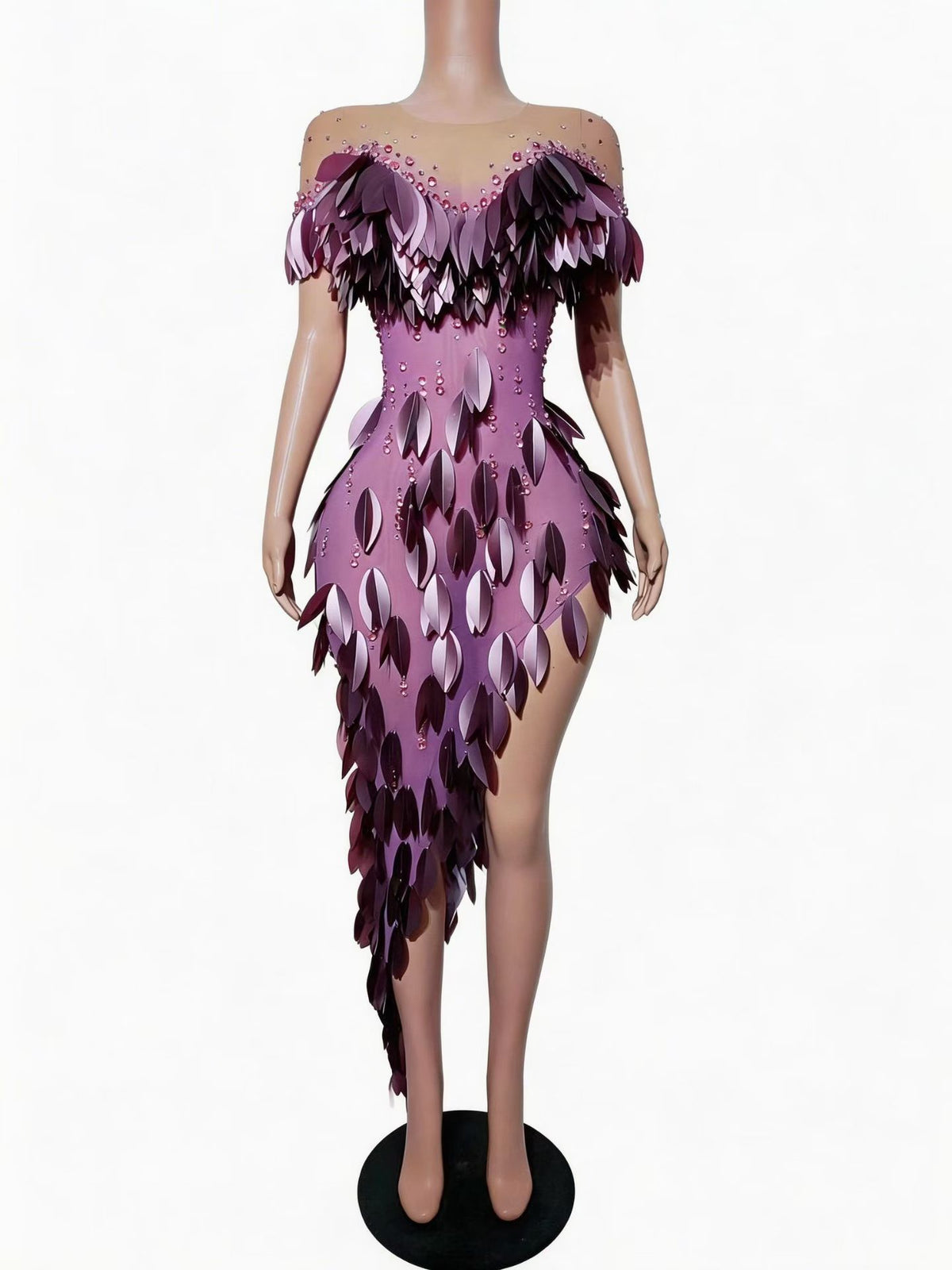 CELESINYI Chanmian Crystal Asymmetric Leaf Gown (Long)