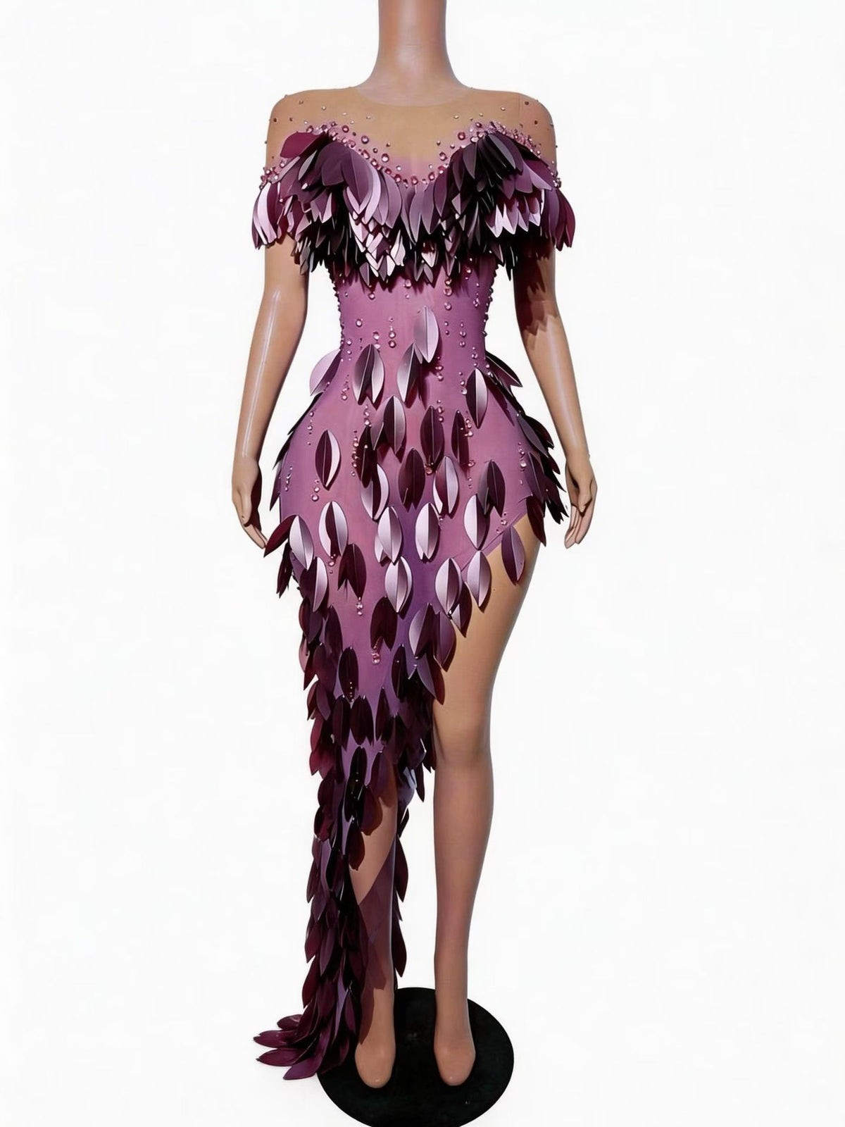 CELESINYI Chanmian Crystal Asymmetric Leaf Gown (Long)