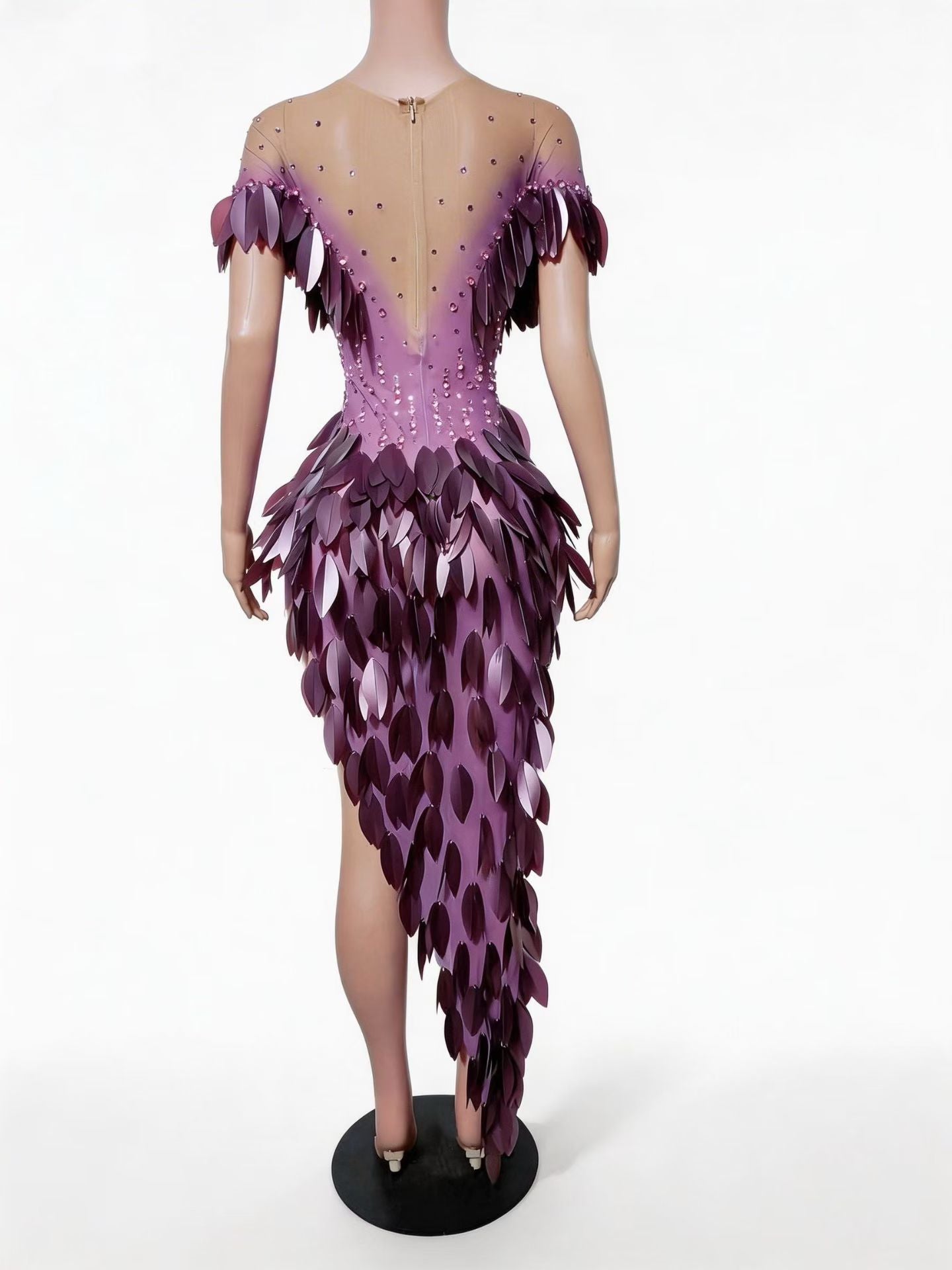 CELESINYI Chanmian Crystal Asymmetric Leaf Gown (Long)