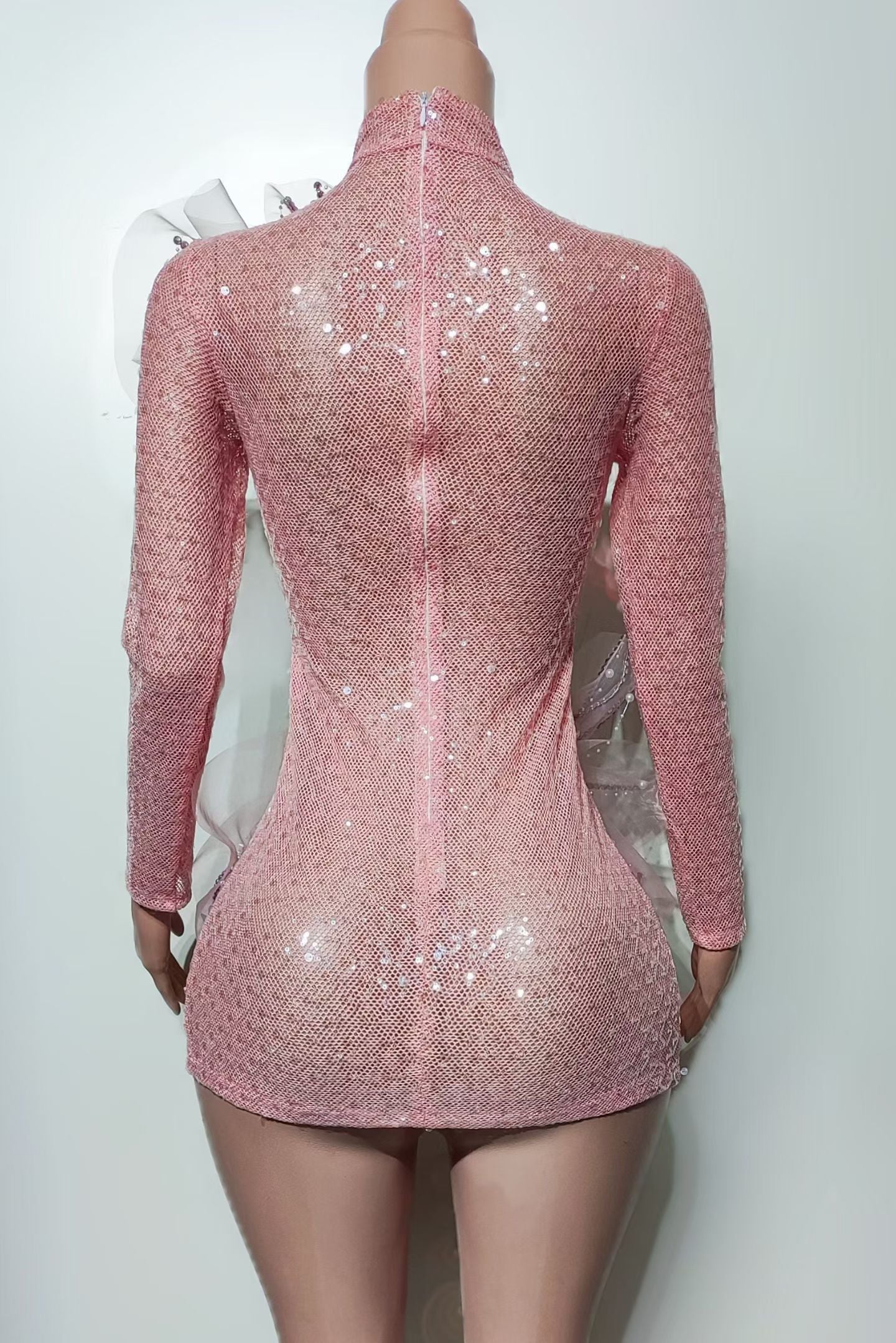CELESINYI Fendai Crystal Rose Flower Mini Dress