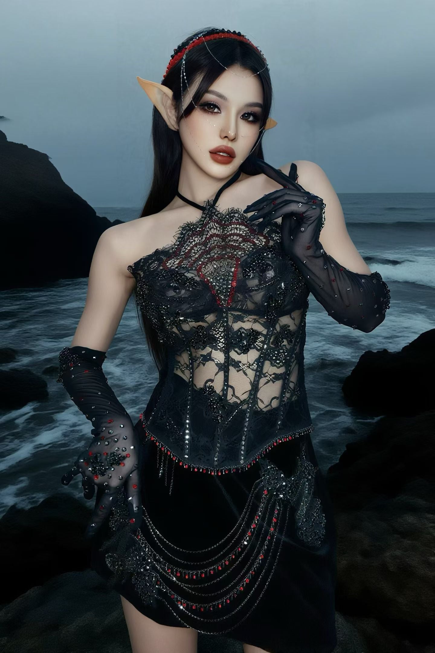 CELESINYI Heiyan Crystal Gothic Corset Set