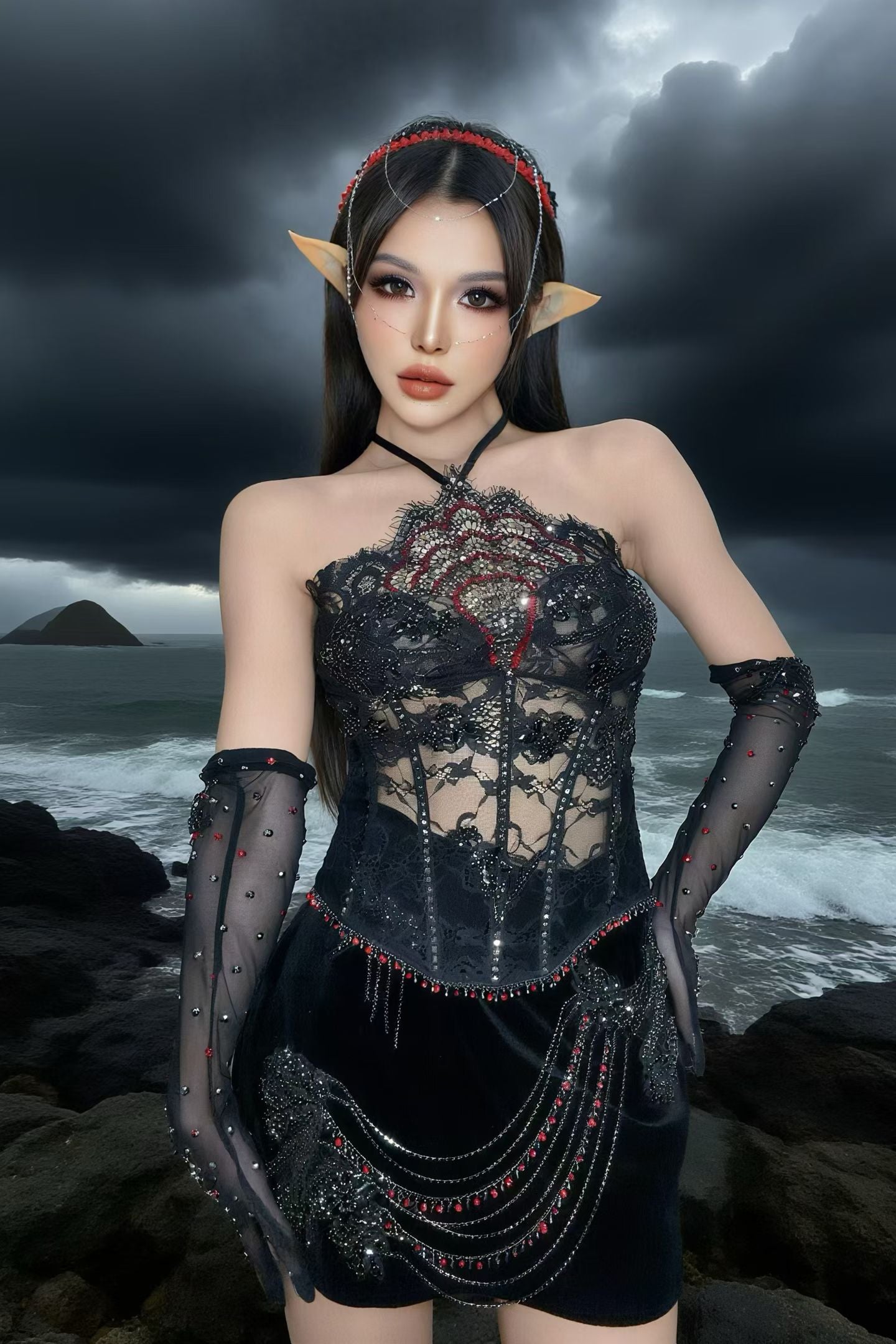CELESINYI Heiyan Crystal Gothic Corset Set