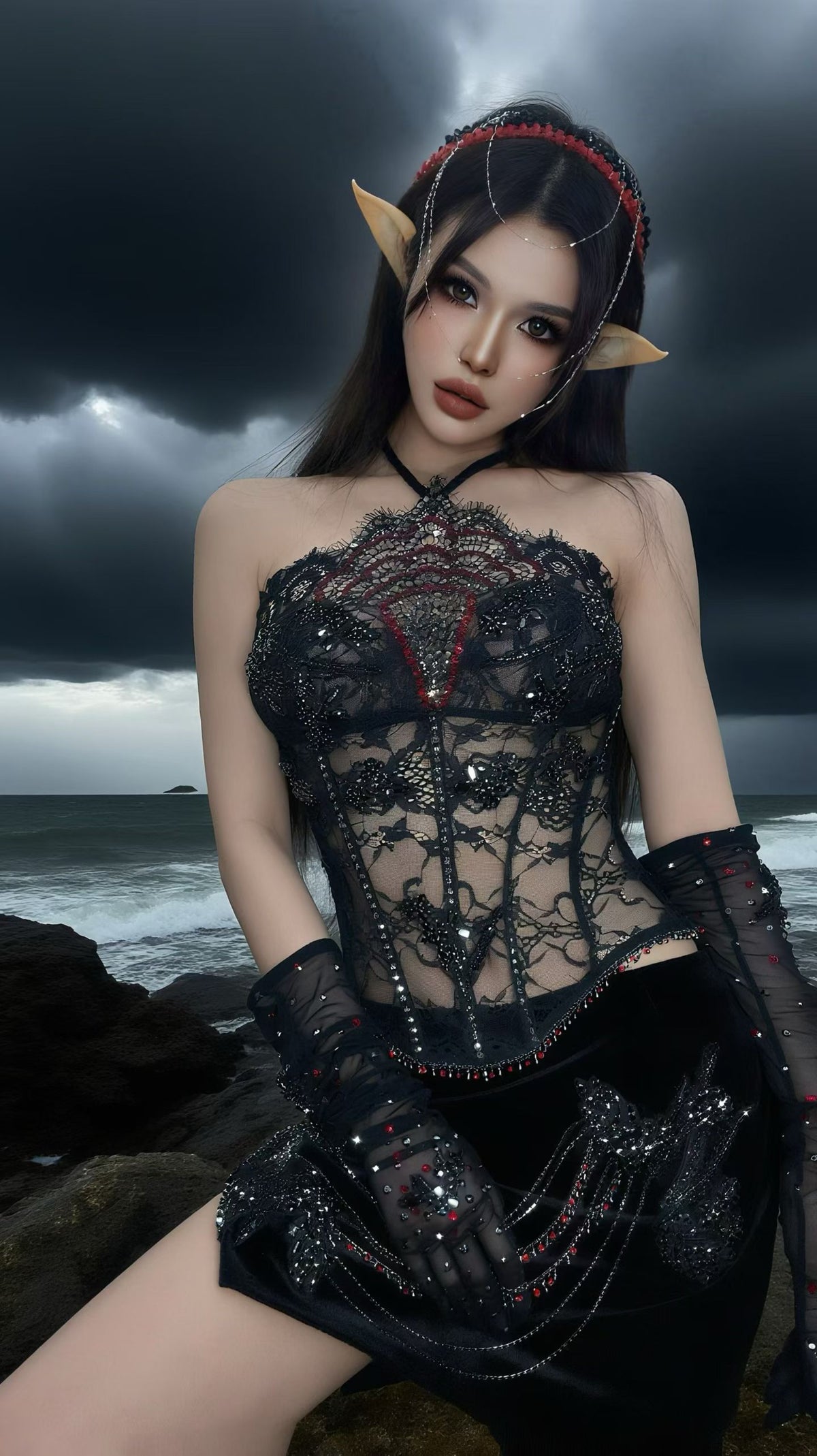 CELESINYI Heiyan Crystal Gothic Corset Set