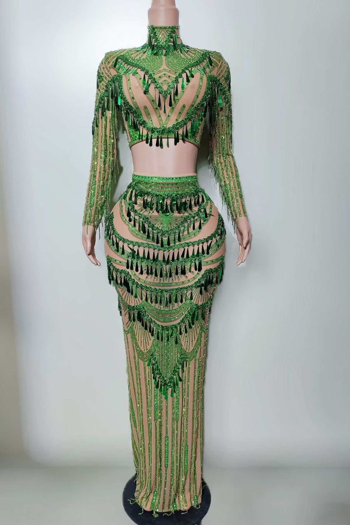 CELESINYI Feiyu Crystal Emerald Crop Gown Set