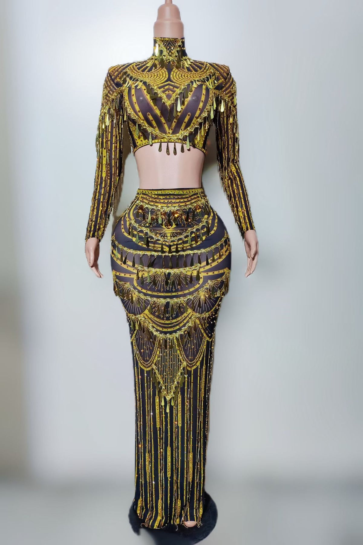 CELESINYI Feiyu Crystal Emerald Crop Gown Set